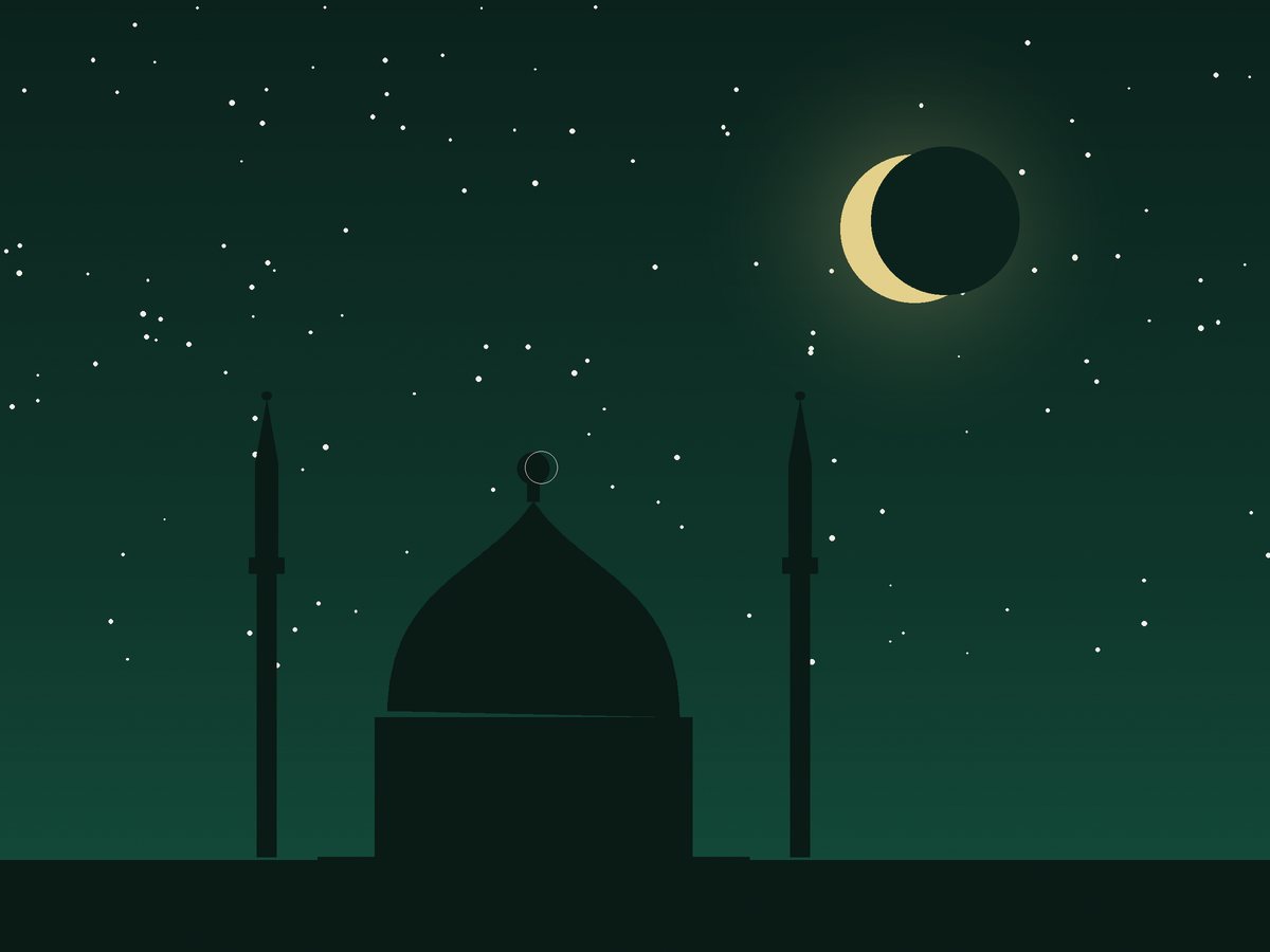Bulan sabit di malam yang tenang